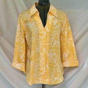 Coldwater Creek button down shirt gold white floral pattern size XL